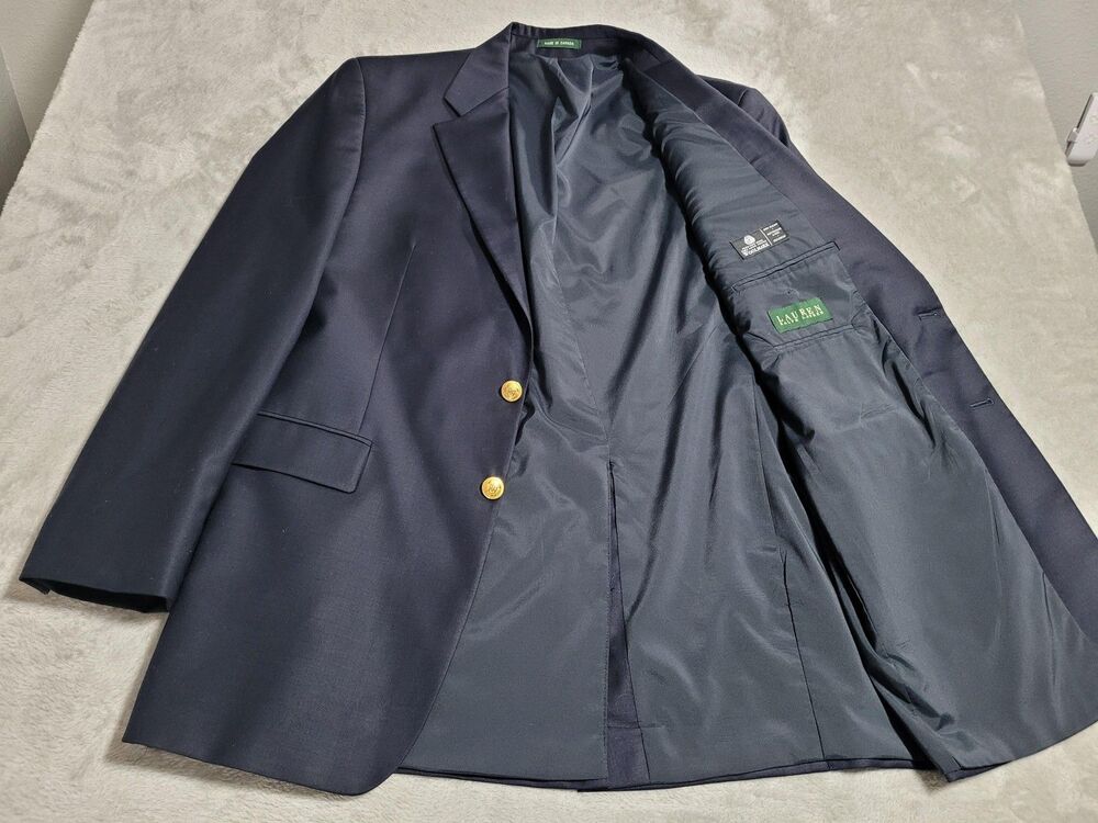 Lauren Ralph Lauren Blazer Mens 46L Navy Wool 2 Button Gold Buttons Canada